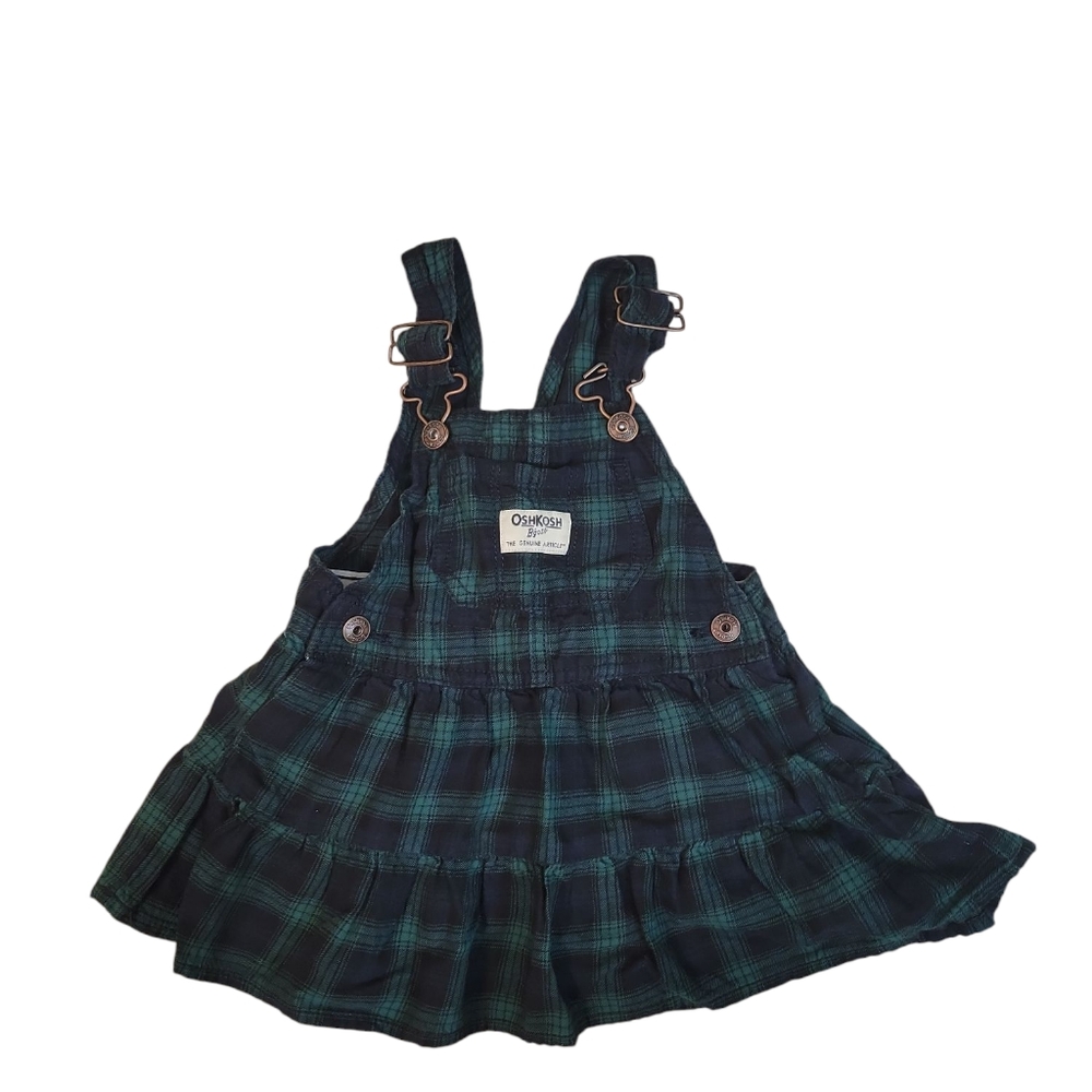 Oshkosh B'gosh Green Plaid Coverall Dress Cottagecore Cabincore Baby Dress 12m